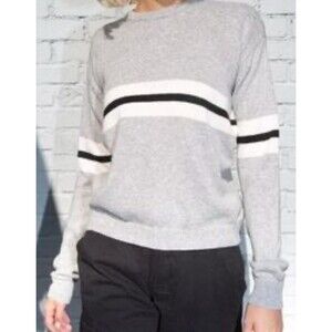Brandy Melville Grey and White Striped Long Sleeve Sweater One Size